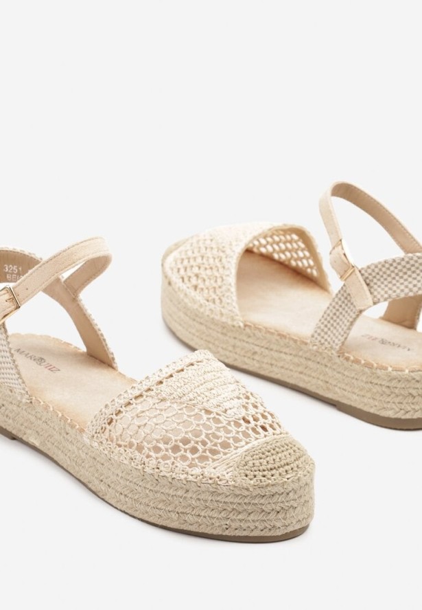 Beżowe Sandały w Stylu Espadryli z Plecioną Platformą i Cholewką Elisova