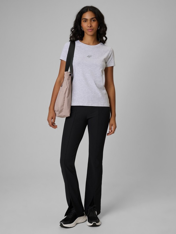 4F T-shirt slim gładki damski - szary XS