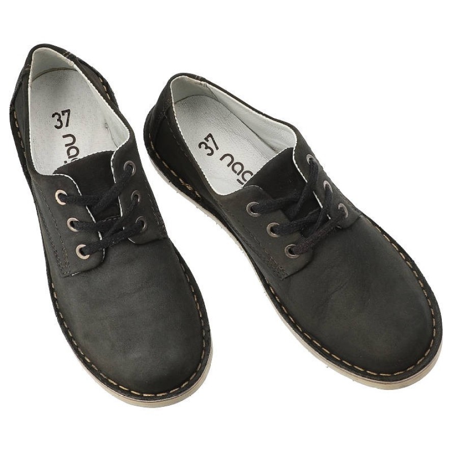 Czarne Półbuty Nagaba Damskie Skórzane Obuwie