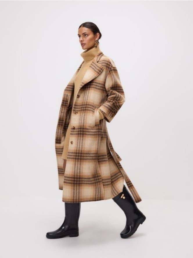 Płaszcz oversize z wełną - wielobarwny