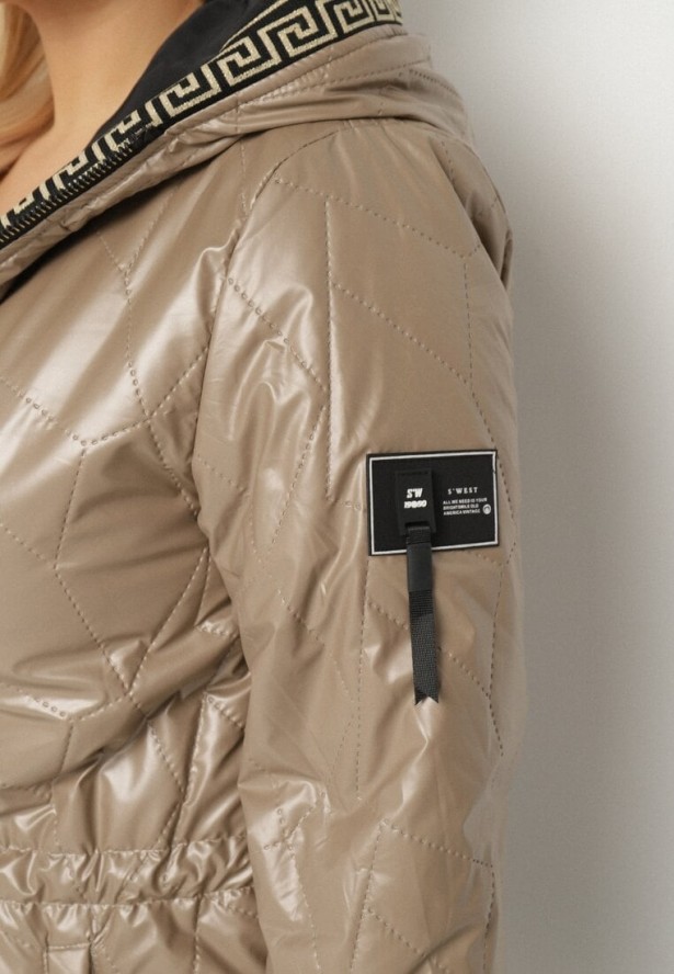 Brązowa Kurtka Pikowana Parka z Nieodpinanym Kapturem Oferra