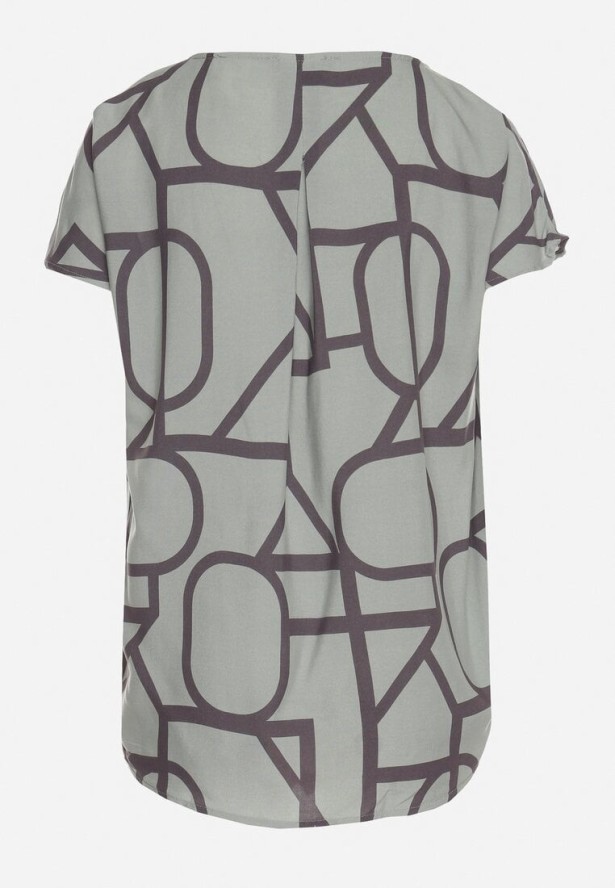 Ciemnozielona Bluzka z Wiskozy o Kroju Typu Nietoperz z Krótkim Rękawem Kosirelia