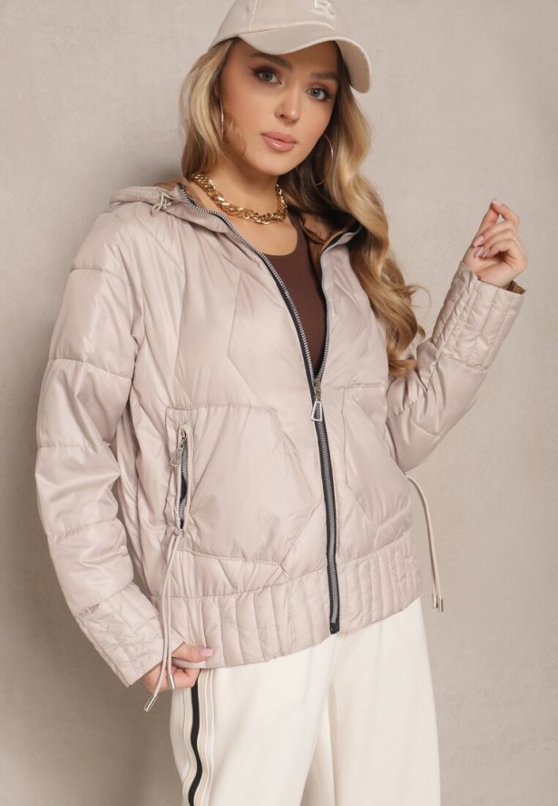 Beżowa Pikowana Kurtka Dwustronna z Kapturem Eravinea
