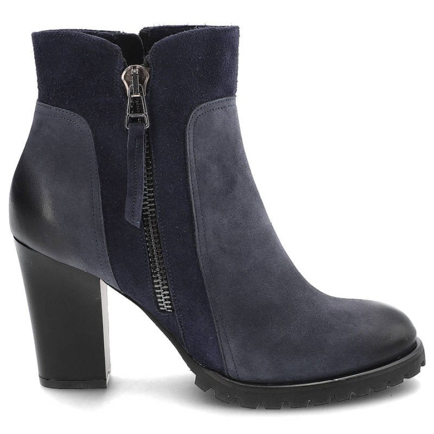 Granatowe Botki Szydłowski Damskie Stylowe Obuwie
