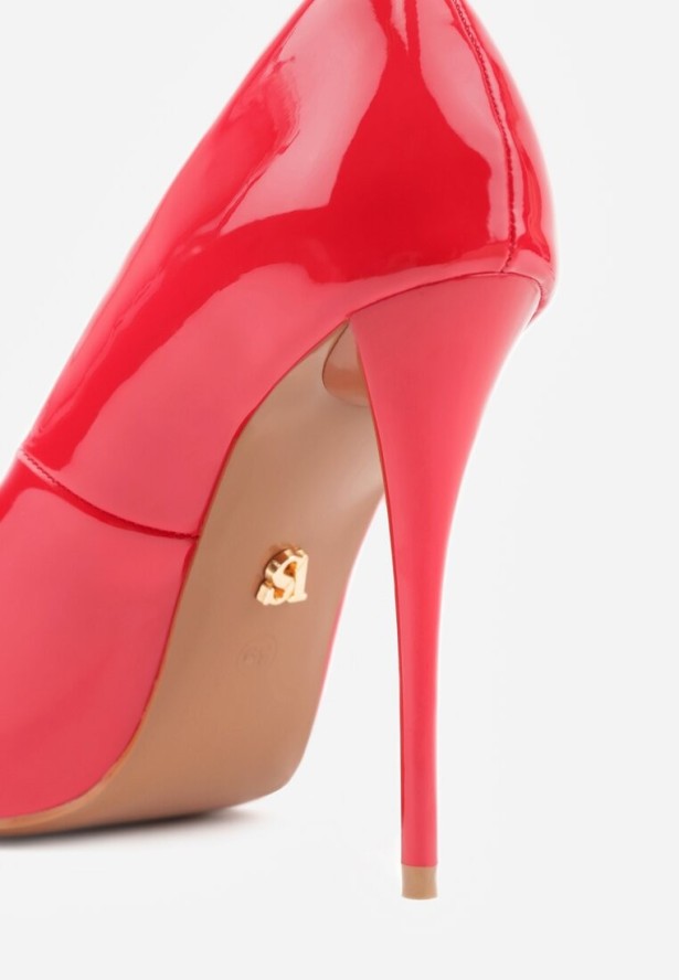 Czerwone Lakierowane Szpilki VICES na Ozdobnym Obcasie Zafriah
