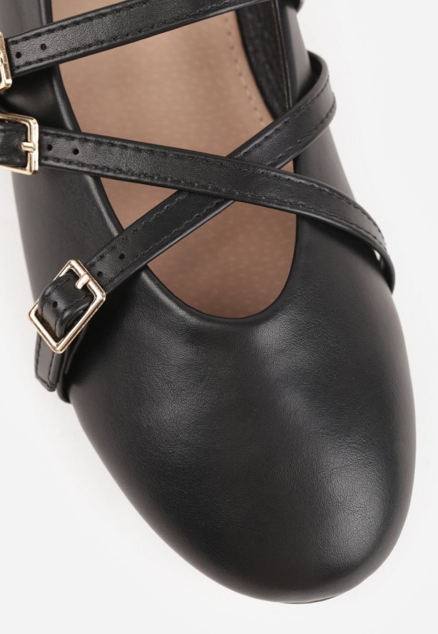 Czarne Balerinki Vices w Stylu Mary Jane ze Skórzaną Wkładką Nalievre