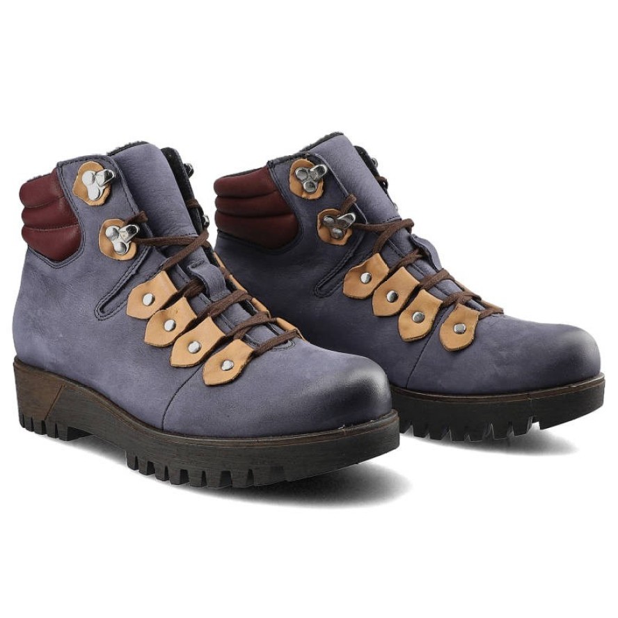 Granatowe Botki Pollonus Damskie Skórzane Obuwie