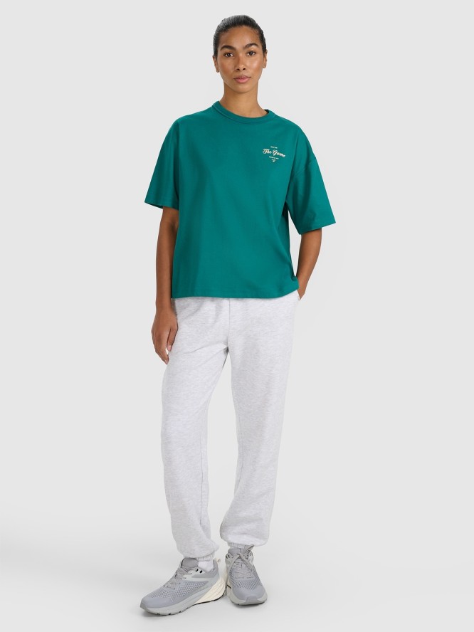 4F T-shirt oversize z nadrukiem damski - turkusowy M