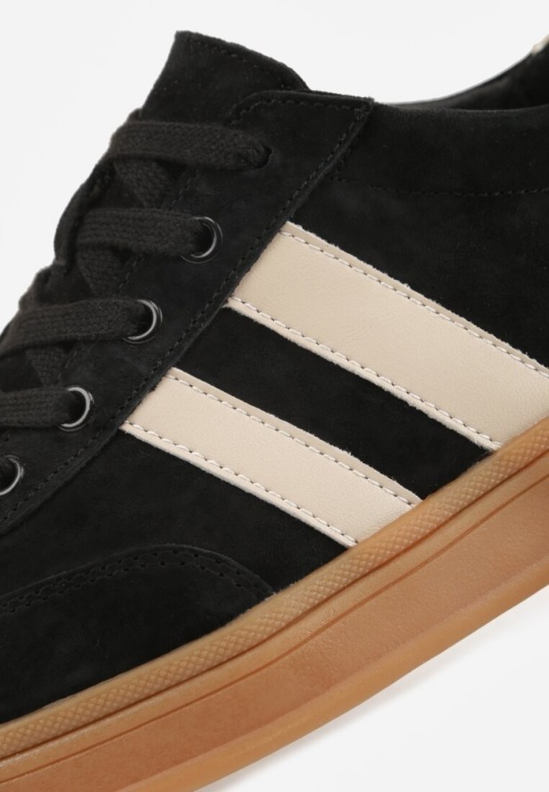 Czarne Sneakersy ze Skóry Naturalnej z Geometrycznym Wzorem Zetisius