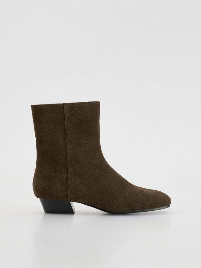 Zamszowe botki kowbojki - ciemnobrązowy