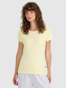4F T-shirt regular z prążkowanej dzianiny damski - żółty XL
