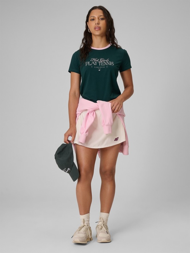 4F T-shirt regular z nadrukiem damski - zielony XS
