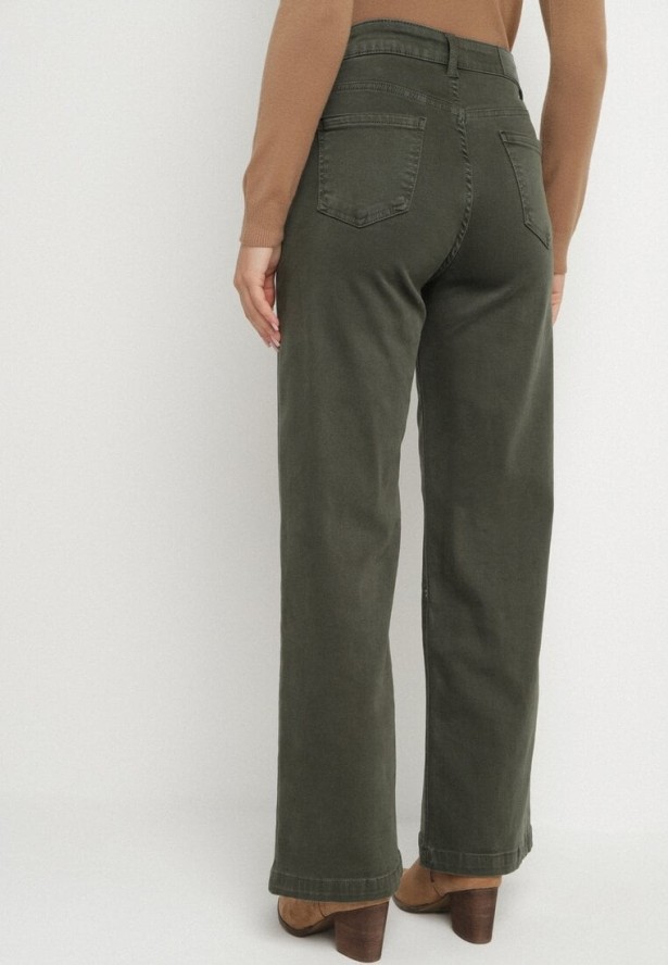 Ciemnozielone Bawełniane Jeansy o Szerokim Kroju Violine