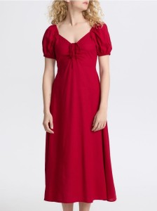 Sukienka midi z dodatkiem lnu - czerwony