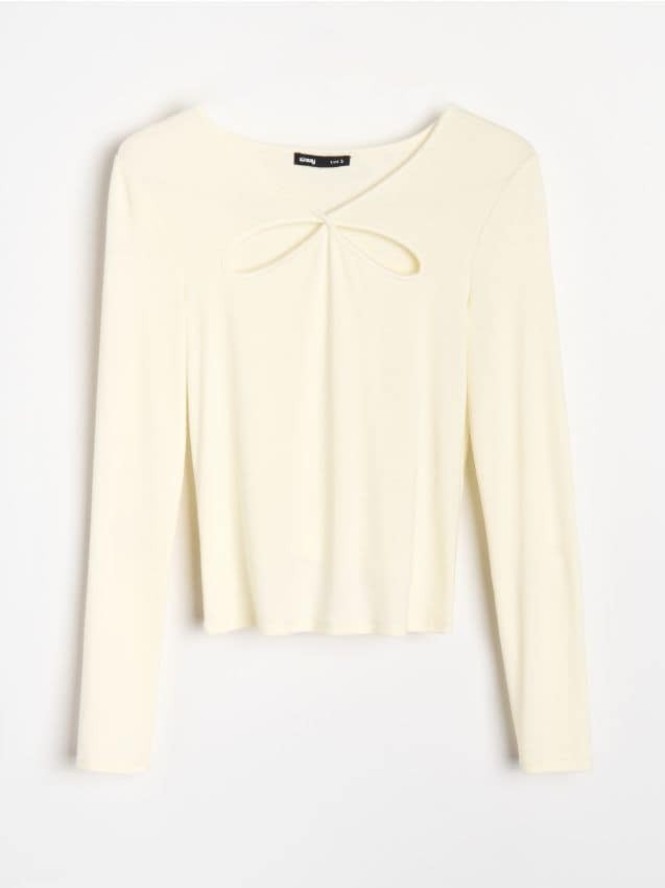 Bluzka z ozdobnym dekoltem i wiskozą - żółty