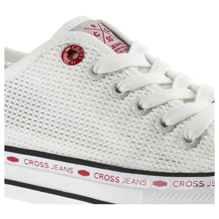 Trampki damskie Cross Jeans, z przewiewnego materiału tekstylnego o siatkowej strukturze z klasycznym sznurowaniem gumowym noskiem oraz płaską podesz