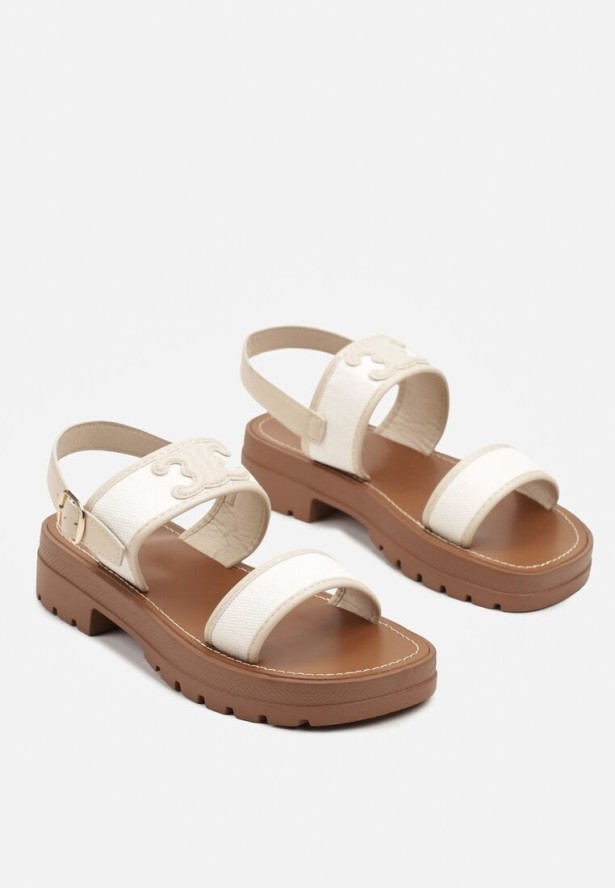 Beżowe Sandały na Platformie z Tłoczeniem i Naszywką Alevelia