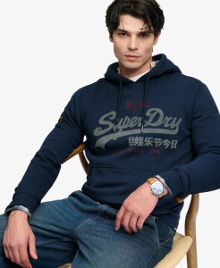 superdry Bluza z kapturem Vintage Logo Heritage Relaxed Deep Sea Blue Marl