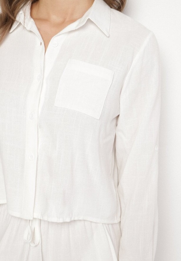 Biały Komplet z Lnem i Wiskozą Szorty i Krótka Koszula Neothiela