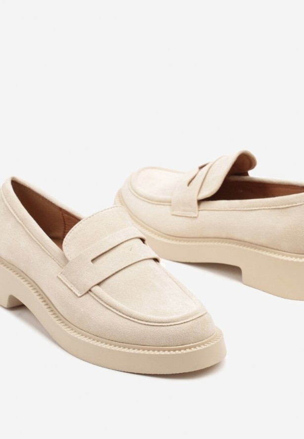 Beżowe Mokasyny z Ozdobnym Paskiem Felzivia