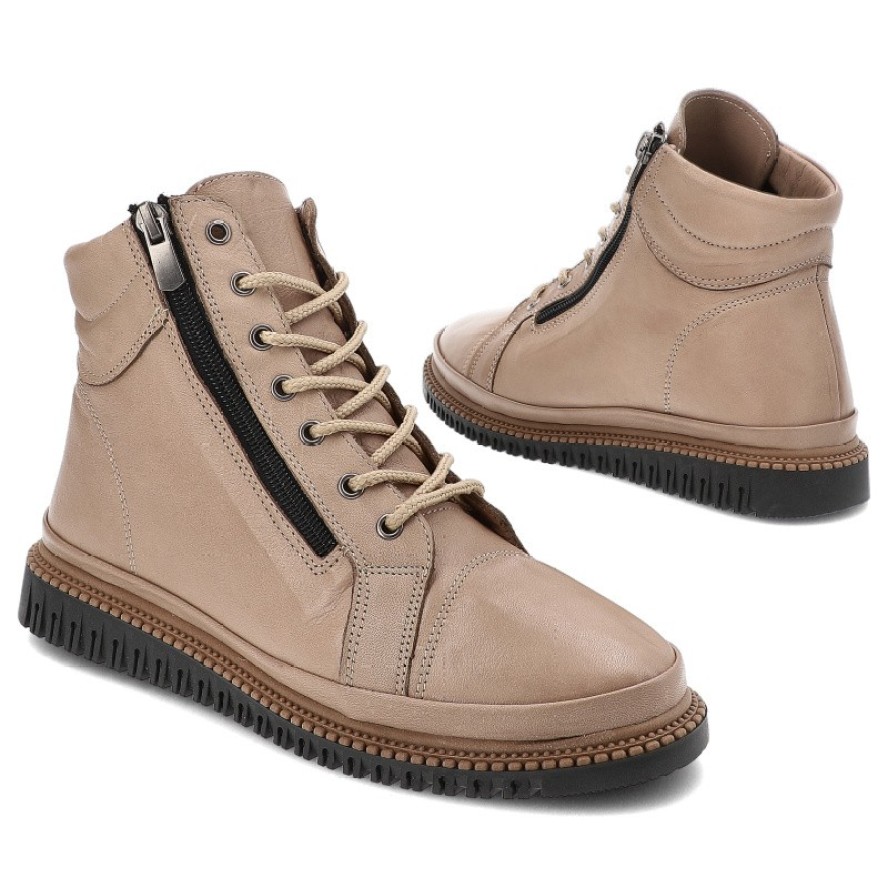 Beżowe Botki Artiker Ocieplane Obuwie Damskie