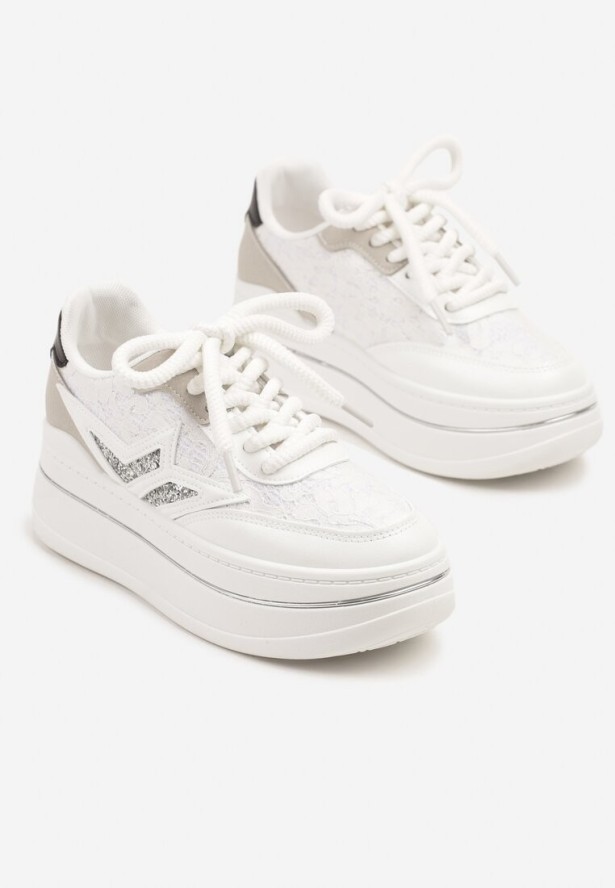 Białe Sneakersy na Platformie Ozdobione Gwiazdą Norlevi