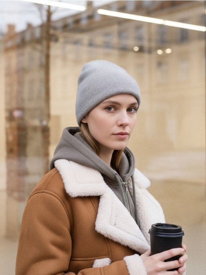 Czapka beanie z domieszką wełny - szary