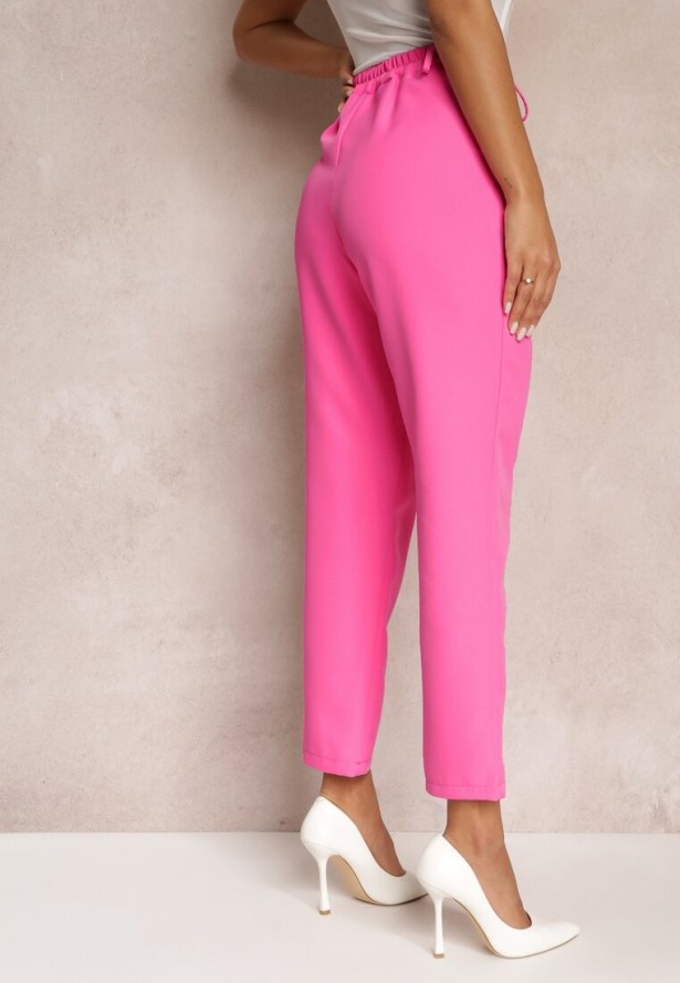 Różowe Spodnie Cygaretki z Guzikami i Gumką w Pasie Gelarine