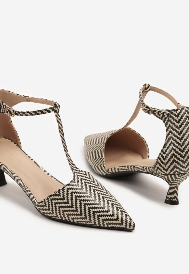 Czarne Czółenka na Szpilce Kaczuszce z Geometrycznym Wzorem Belliova