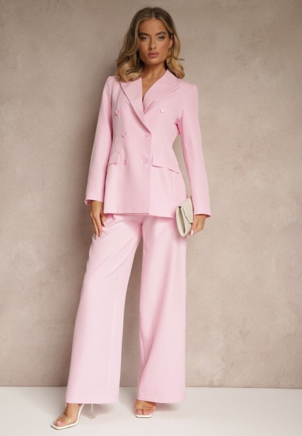 Jasnoróżowy Garnitur Spodnie i Marynarka z Usztywnionymi Ramionami Sonavienna