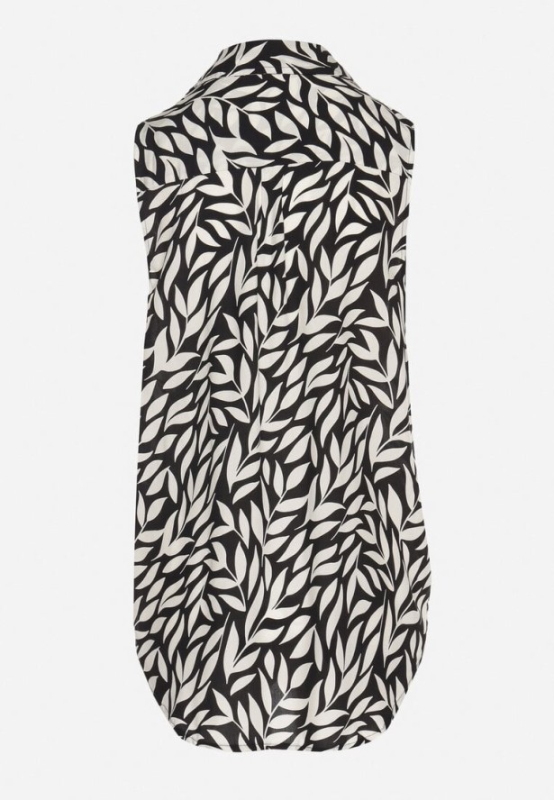 Czarna Bawełniana Koszula Ozdobiona Liśćmi Ereldi