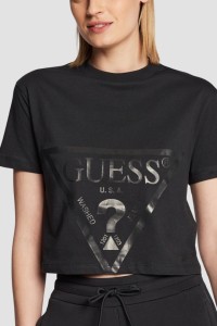 GUESS Czarny bawełniany t-shirt damski Adele Crop, Rozmiar L