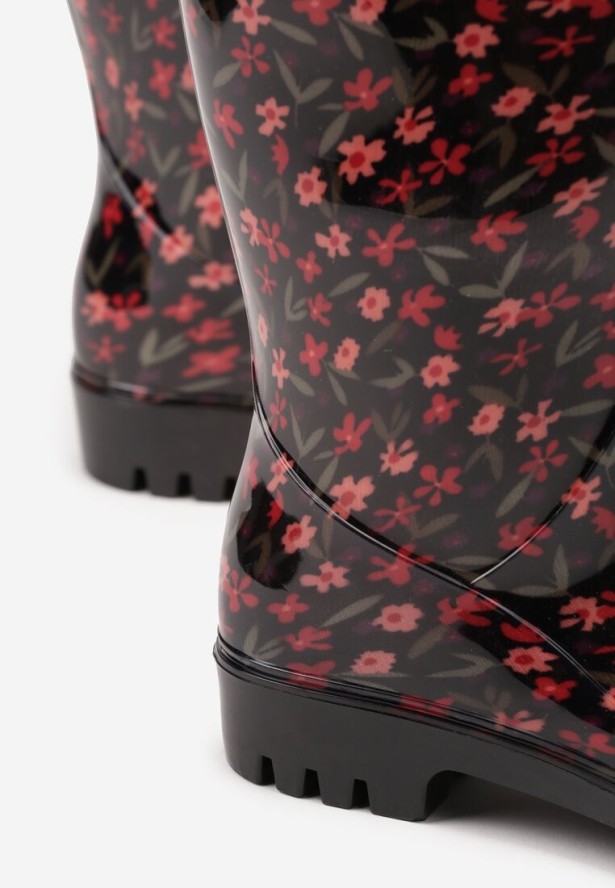 Czarne Kalosze Ozdobione Kwiatami Olivorie