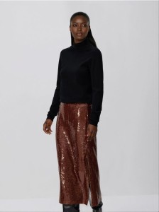 Cekinowa spódnica midi - brązowy