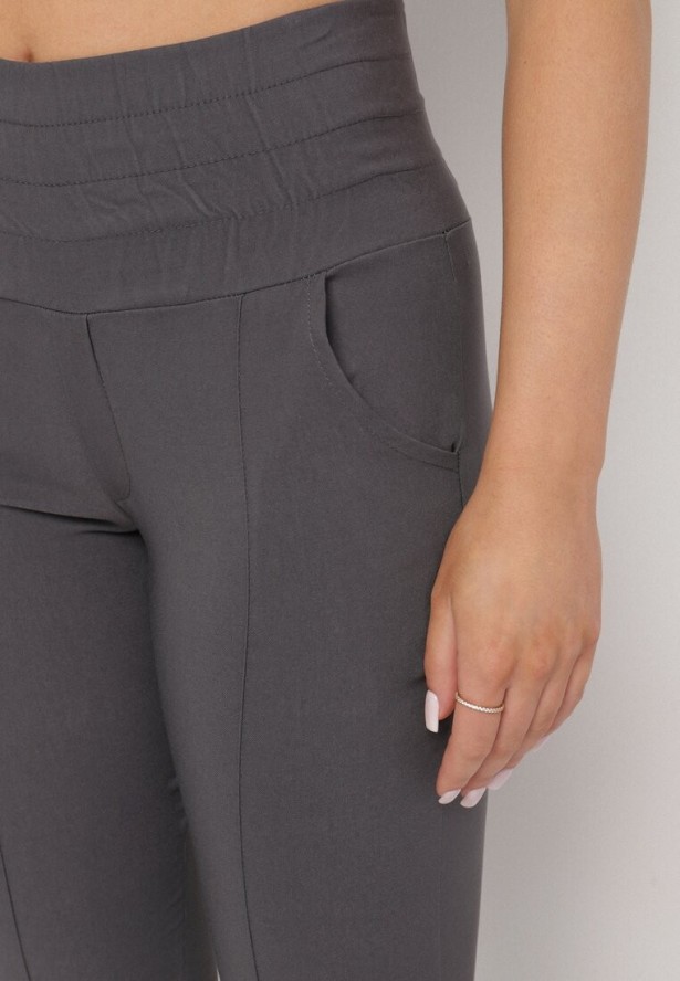 Ciemnoszare Dopasowane Spodnie z Wysokim Stanem Kolaritia