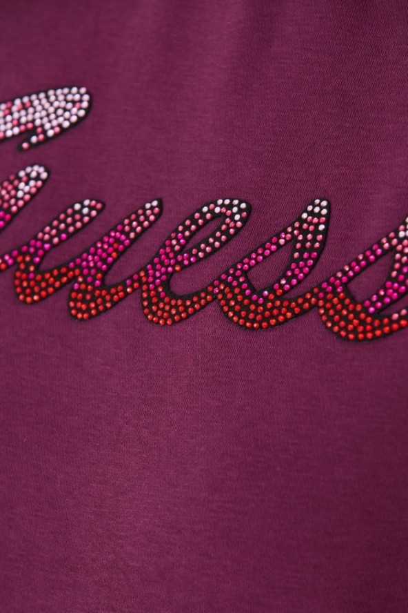 GUESS Bordowa damska bluza z cyrkoniami, Rozmiar XS