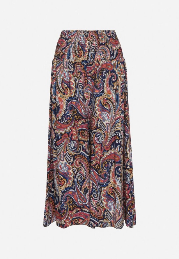 Granatowe Bawełniane Spodnie Kuloty z Wzorem Paisley Tarrisa