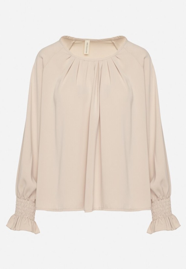 Beżowa Bluzka z Ozdobnymi Falbankami Emitta