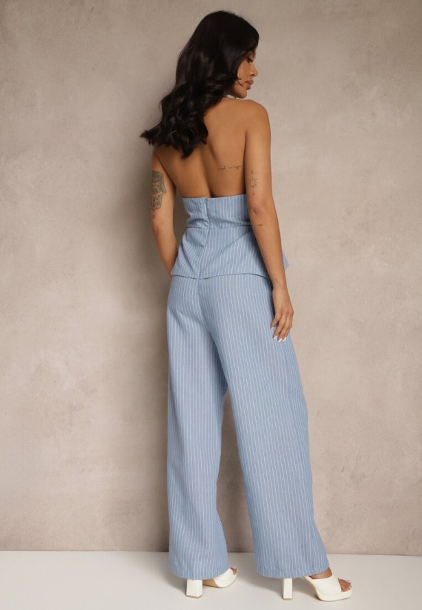 Niebieski Kombinezon Stylizowany na Garnitur z Imitacją Kamizelki Lanirena