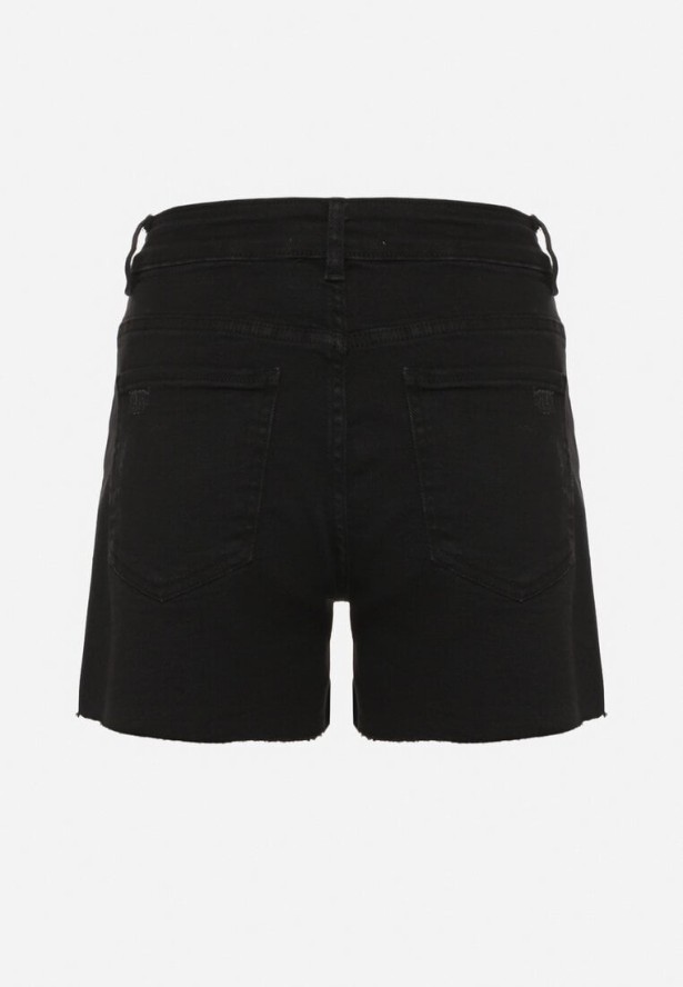 Czarne Klasyczne Szorty Jeansowe z Wysokim Stanem Nusavira