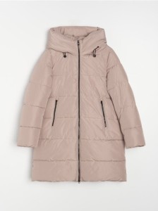 Pikowany płaszcz z kapturem - brązowy