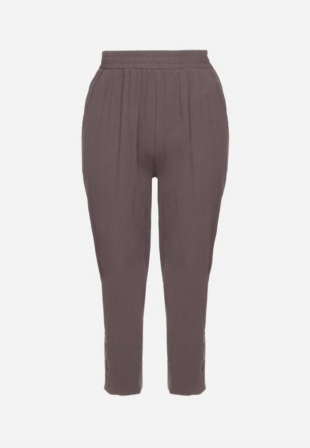 Szare Klasyczne Spodnie Bawełniane z Gumką w Pasie Olozi