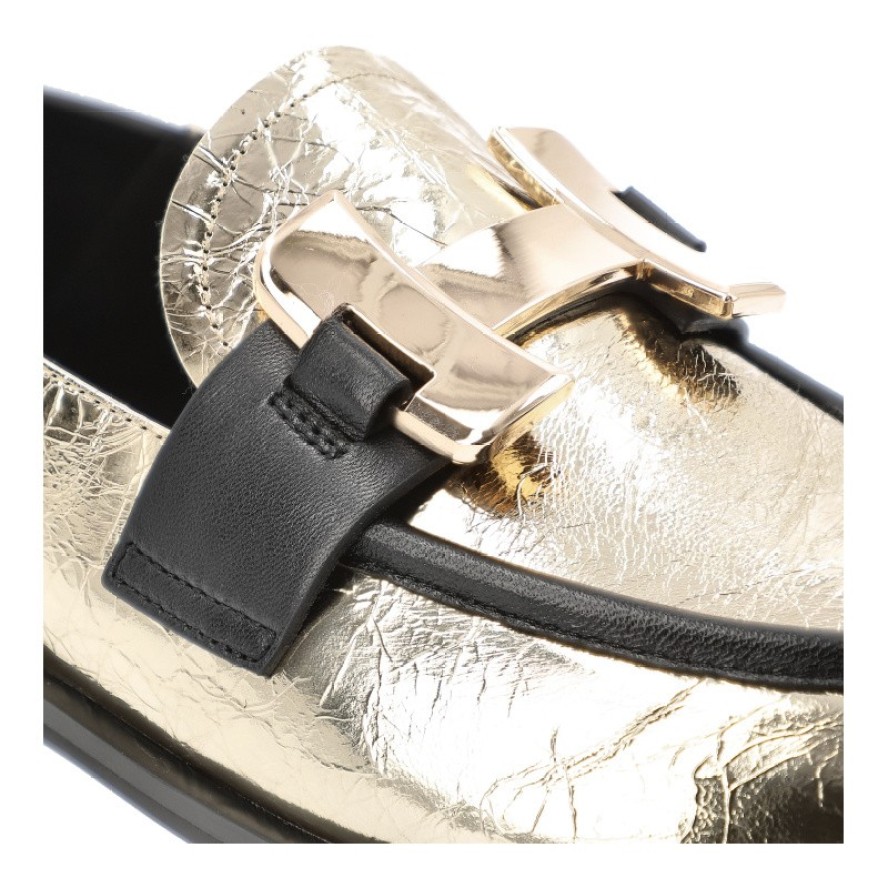 Złote Półbuty Carinii Eleganckie Obuwie Damskie Na Płaskiej Podeszwie