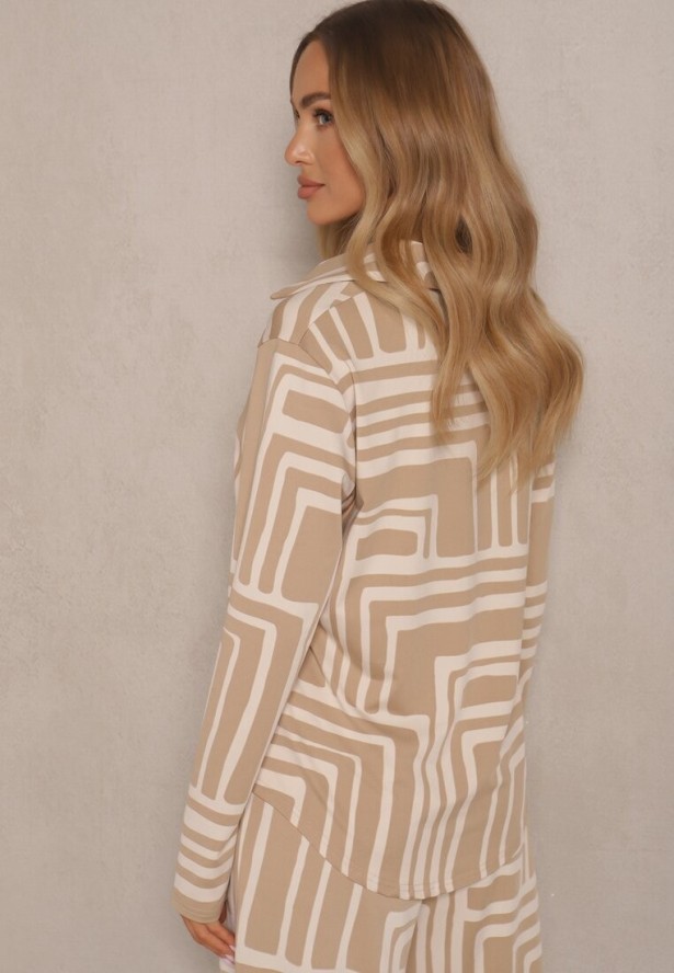 Beżowa Koszula z Wiskozą i Geometrycznym Motywem Ulselia