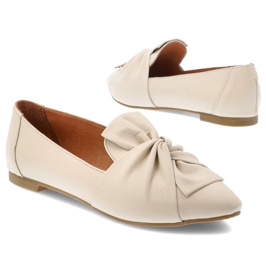 Beżowe Baleriny Ravini Eleganckie Obuwie Damskie
