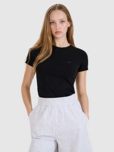 4F T-shirt slim gładki damski (2-pack) - czarny XS