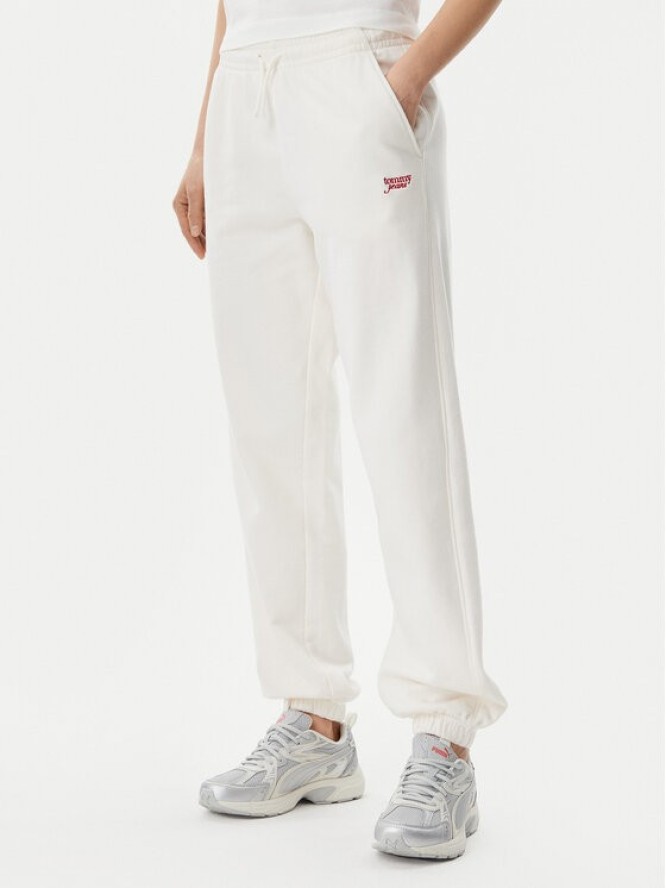 Tommy Jeans Spodnie dresowe Script DW0DW20670 Écru Relaxed Fit