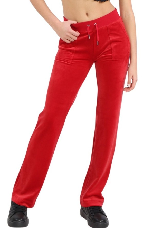 JUICY COUTURE Czerwone damskie spodnie welurowe Del Ray Pocket Pant, Rozmiar S