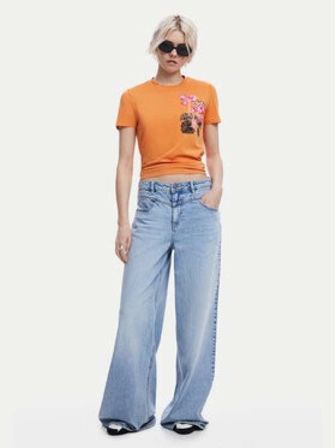Desigual T-Shirt Botanical 25SWTK48 Pomarańczowy Slim Fit