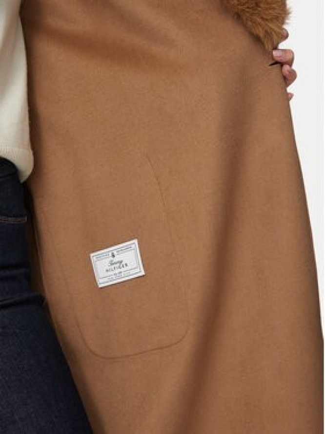 Tommy Hilfiger Płaszcz wełniany Belted WW0WW51105 Brązowy ciemny Regular Fit